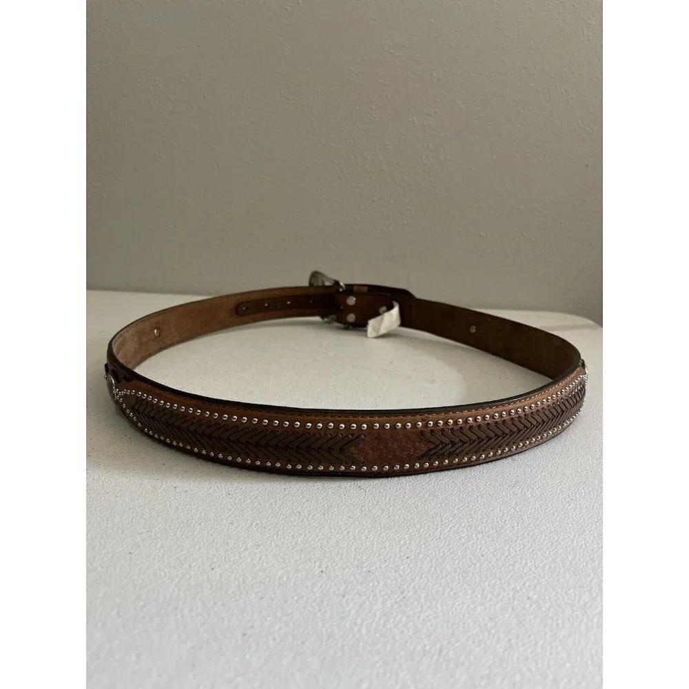 Nocona Belt Western Brown Leather Men Size 40 Embellished Basket Weave